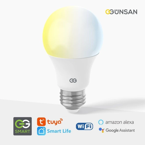 Günsan Akıllı Wifi LED Ampul Beyaz Işık Sesli Komut & Tuya & Smart Life Uyumlu (9W 2700K-6500K ) ürün görseli 1