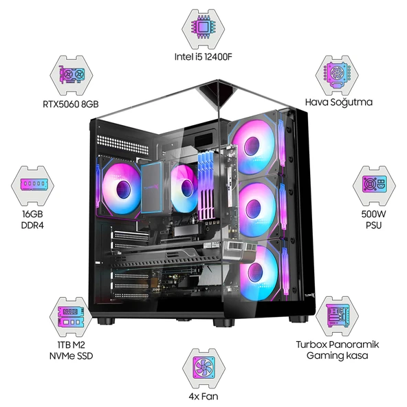 Dragos DRx7935 i5 12400F 16GB Ram 1TB M2 NVMe SSD Gigabyte Windforce Gigabyte Windforce 8GB RTX5060 Oem Paket ürün görseli 1