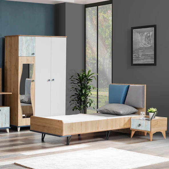 Lotus Genç Odası - 3 Kapılı Dolap, Karyola, Komodin ürün görseli 1