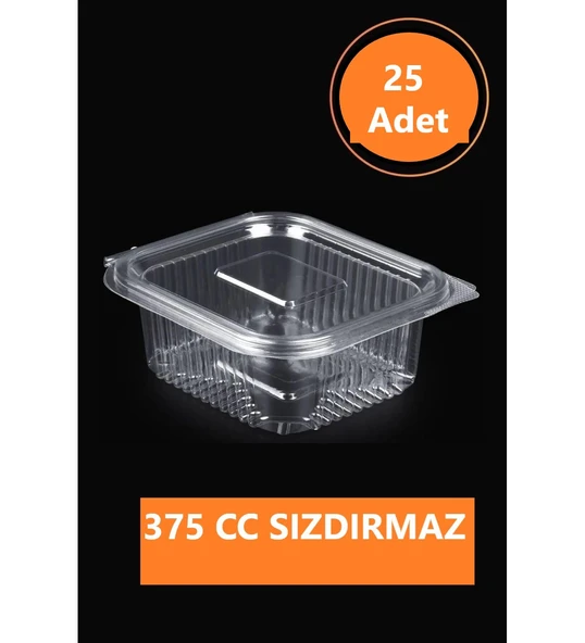 PGS Sızdırmaz Düz Kapaklı Şeffaf Plastik Kap,  375 cc Kapasiteli, 25 Adet, Gıda Saklama ve Servis Kabı ürün görseli 1
