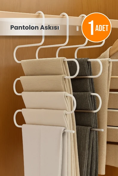Beyaz 5 Bölmeli Metal Elbise Askısı - Giysi Pantalon Fular Kıyafet Gardrop Düzenleyici Organizer ürün görseli 1