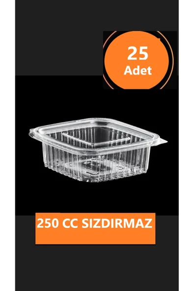 Sızdırmaz Düz Kapaklı Şeffaf Plastik Kap 250 cc kapasiteli, 25 Adet, Gıda Saklama ve Servis Kabı ürün görseli 1