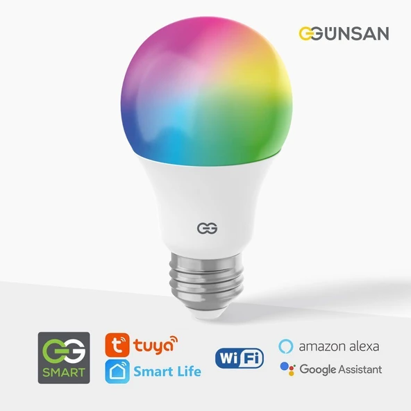 Günsan Akıllı Wifi LED Ampul RGB Çok Renkli Sesli Komut & Tuya & Smart Life Uyumlu (9W 2700K-6500K) ürün görseli 1
