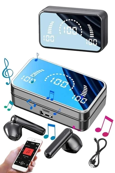 Yeni Nesil Kablosuz Kulaklık Aynalı Powerbank Özellikli Bluetooth Bağlantılı Dijital Göstergeli ürün görseli 1