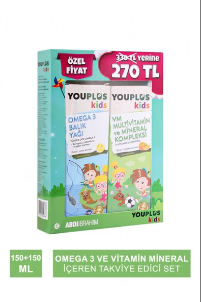 Youplus Kids Omega 3 Balık Yağı 150 ml + Kids VM 150 ml ürün görseli 1