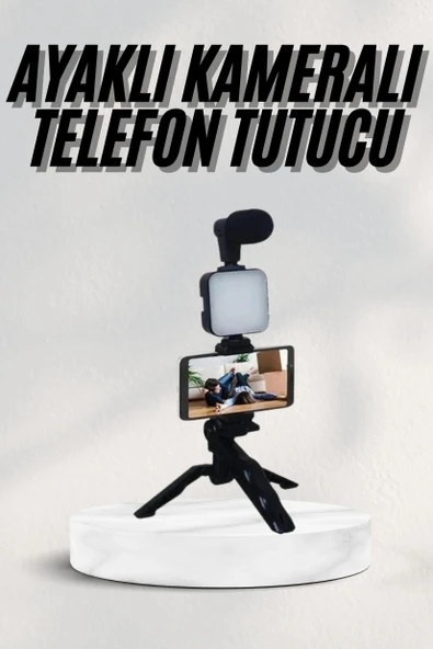 Telefon Tutucu Led Işıklı Kumandalı Mikrofon Telefon Vlog Video Kayıt ürün görseli 1