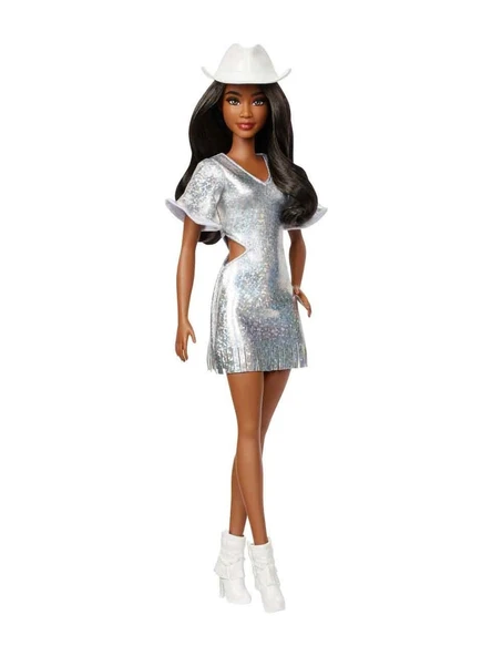 Barbie Metalik Gri Elbiseli Fashionistas Bebeği HYT95 ürün görseli 1