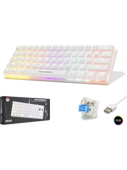 Hadron G508B Kablolu Oyuncu Mini Klavye Mekanik Blue Switch Rgb Q Beyaz ürün görseli 1