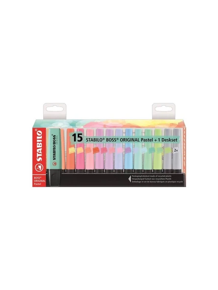 Stabilo Boss Original 15'li Pastel Renk Masaüstü Fosforlu Kalem Seti – Yumuşak ve Canlı Tonlar ürün görseli 1