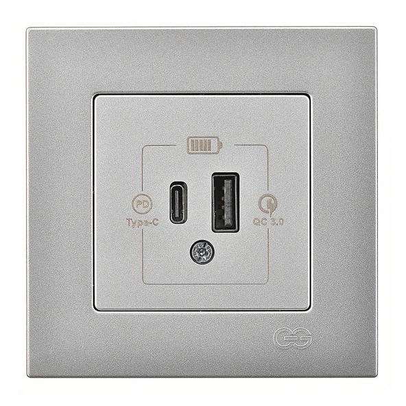 Günsan Eqona Gümüş Şarj Prizi 20W QC3.0 PD Type-C + USB Çift Çıkışlı ürün görseli 1
