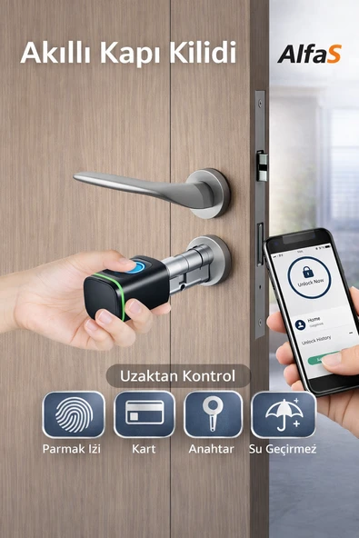 TTlock Parmak İzli Anahtarlı Kartlı ve Uzaktan Kontrollü Ev Ofis Ahşap Aliminyüm Uyumlu Akıllı Kapı Kilidi Siyah ürün görseli 1