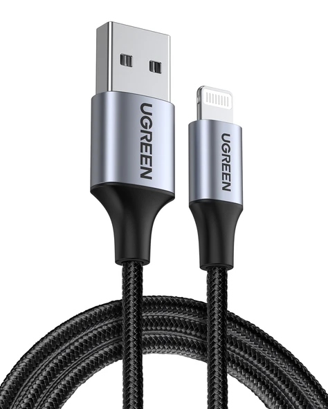 UGREEN Lightning - USB-A Örgülü MFi Sertifikalı İphone Hızlı Şarj Kablosu, 2 m, Siyah, 60158 ürün görseli 1