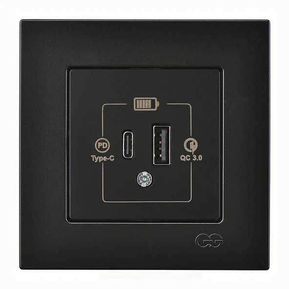 Günsan Eqona Metalik Siyah Şarj Prizi 20W QC3.0 PD Type-C + USB Çift Çıkışlı ürün görseli 1