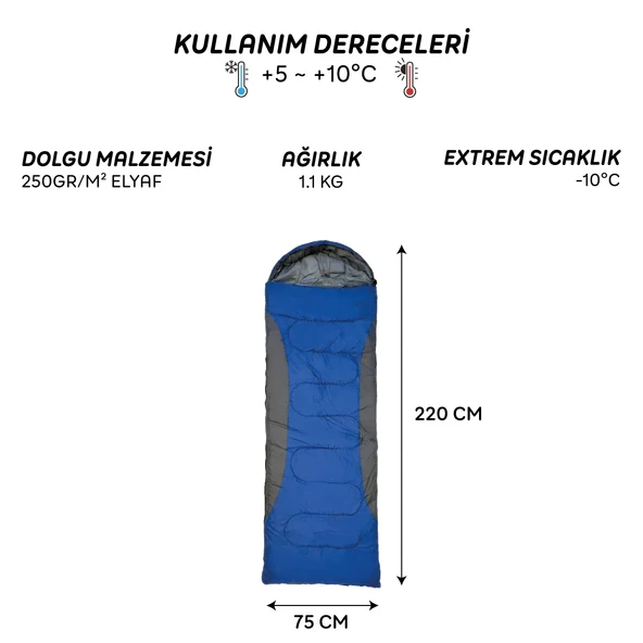 FreeCamp Traveller Envelope Uyku Tulumu-MAVİ - Resim 6
