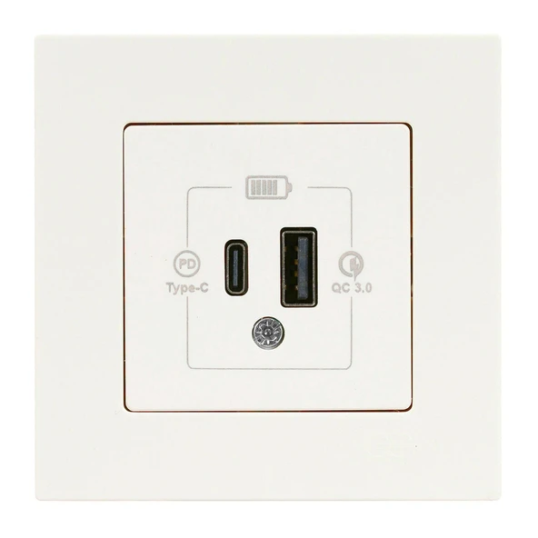 Günsan Eqona Fildişi Beyaz Şarj Prizi 20W QC3.0 PD Type-C + USB Çift Çıkışlı ürün görseli 1