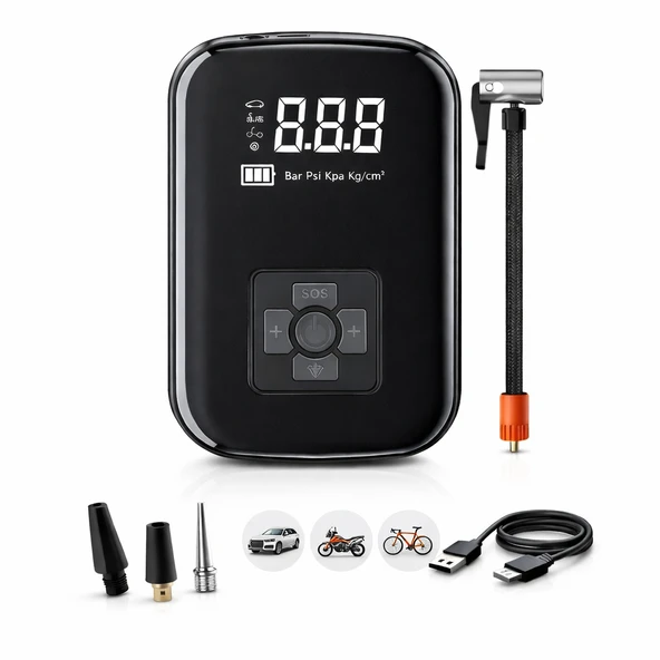 Taşınabilir Dijital Lastik Şişirme Pompası  4 Modlu LED Ekranlı Çok Amaçlı Hava Kompresörü Araba Motosiklet Bisiklet ve Top Uyumlu ürün görseli 1