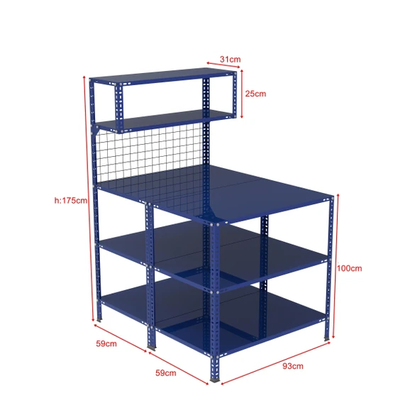 3 Katlı Duble Renkli Paketleme Masası 118x93 cm - 2 Raflı Tel Kafesli , Atölye, Depo, Hobi Çalışma Masası - Renk: Mavi ürün görseli 1