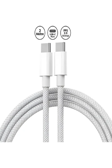 Huawei Matebook PRO Uyumlu /D/E/D14/D15/13 Usb-C Usb-C 20V/3A 65w 2 metre Hasır Örgülü Şarj Kablosu ürün görseli 1