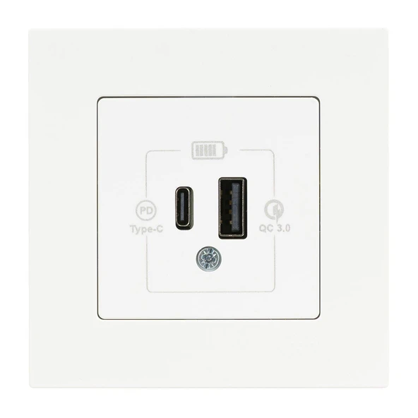 Gunsan Eqona Beyaz Şarj Prizi 20W QC3.0 PD Type-C + USB Çift Çıkışlı ürün görseli 1
