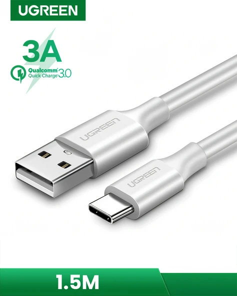 UGREEN USB-C - USB-A 3A QC Hızlı Şarj Kablosu, 1.5 m, Beyaz, 60122 ürün görseli 1
