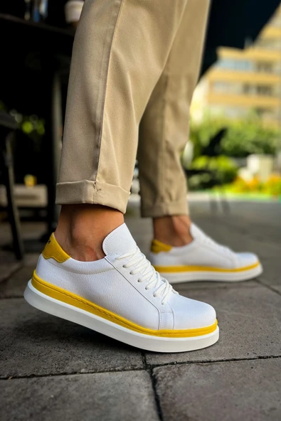 MN979 - Santoni GBT Spor Erkek Ayakkabı BEYAZ/SARI ürün görseli 1