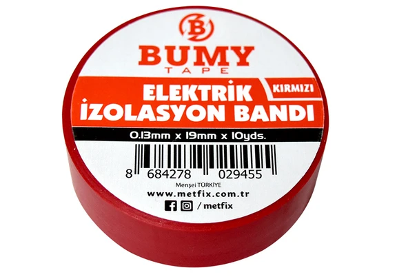 Bumy Elektrik Bandı 0.13mm x 19mm x 10 Yds Kırmızı ürün görseli 1