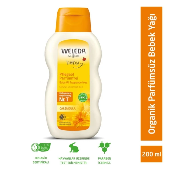 Weleda Calendula Organik Parfümsüz Bebek Yağı 200ml ürün görseli 1