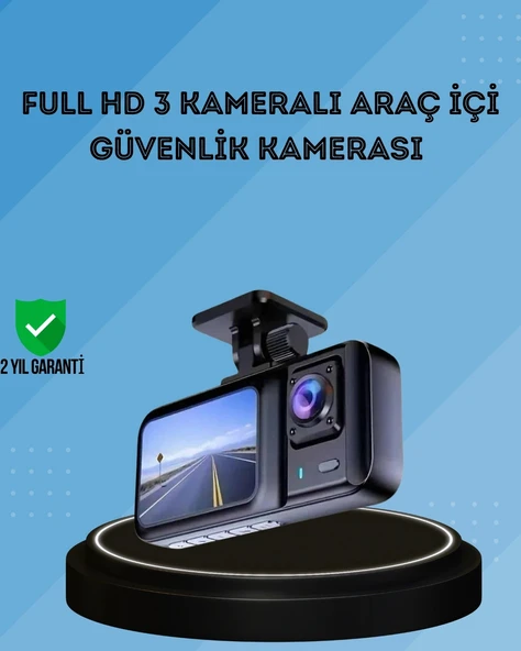 360° Kapsama Sahip Full Hd Araç Kamerası 3’lü Kayıt Gece Görüşlü Dashcam ürün görseli 1