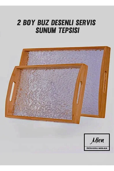 MİEN Ahşap 2 Boy Buz Desenli Servis Sunum Tepsisi /  Çay & Kahve & Sunumluk ürün görseli 1