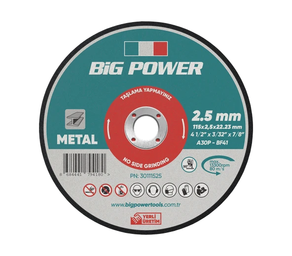 BİG POWER 115*2.5*22.23 METAL KESME TAŞI 794180 (5 Adet) ürün görseli 1