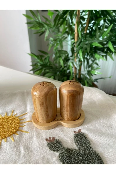 Bade Home 2 li standlı Bambu Tuzluk Biberlik Baharatlık Seti ürün görseli 1