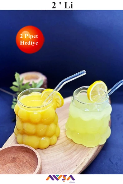 AVŞA Global 2'Li Boncuk Bardak Pipetli Meşrubat Su Kahve Sunum Bardağı Isıya Dayanıklı 350ml ürün görseli 1