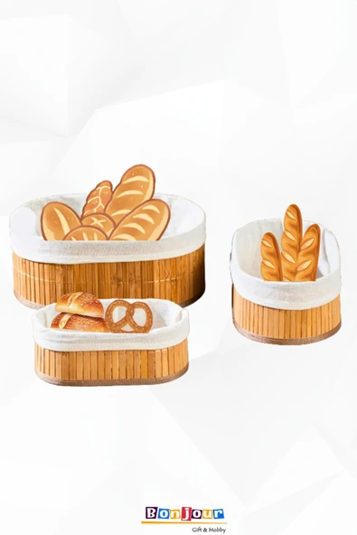 Bonjour Gift & Hobby Doğal Bambu 3’lü Sepet Seti – Oval , Çok Amaçlı Saklama ve Düzenleyici ürün görseli 1