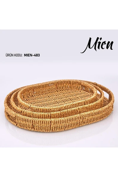 MİEN Mien 3lü Rattan Oval Tepsi ürün görseli 1