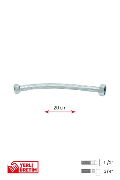 Gama Paslanmaz Çelik Flex Hortum 1/2 - 3/4 Kombi ve Tesisat Bağlantı Hortumu 20 cm ürün görseli 1