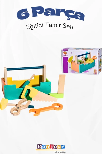 Bonjour Gift & Hobby 6 Parça Tamir Seti + Çantası Renkli Ahşap Çocuk Tamir Çantası , Eğitici ürün görseli 1