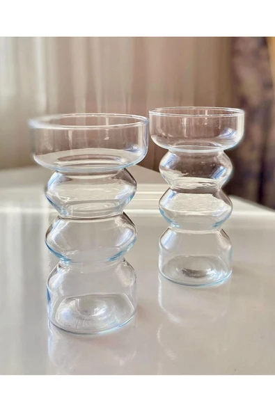 Ara Porselen ARA 2 Adet ZİKZAK Cam Meşrubat Su Kahve Sunum Bardağı Pipet Hediyeli ürün görseli 1