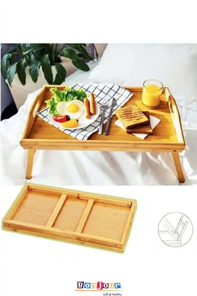 Bonjour Gift & Hobby Keyif Tepsisi Katlanır Ayaklı Bambu Yatak Portatif Tepsi Doğal / Bambu ürün görseli 1