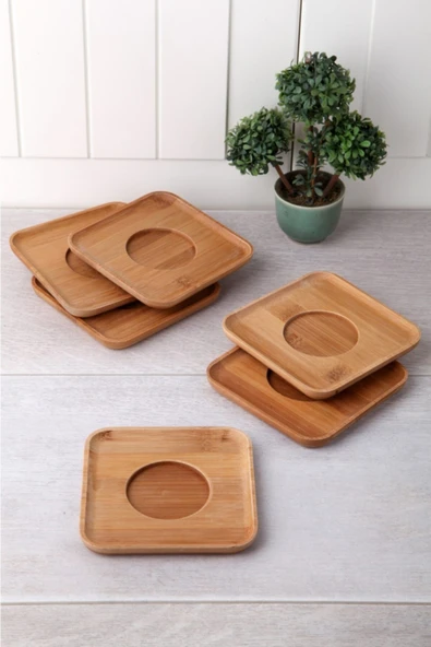 BALSA Home Naturel Bambu Kare Çay Tabağı 6'lı Set ürün görseli 1