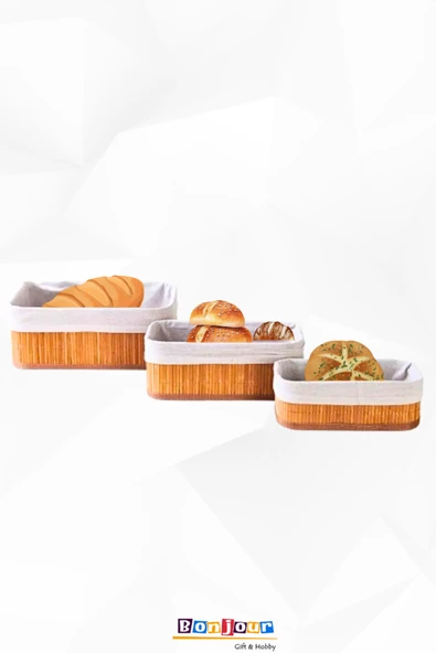 Bonjour Gift & Hobby Doğal Bambu 3’lü Sepet Seti – Dikdörtgen, Çok Amaçlı Saklama ve Düzenleyici ürün görseli 1