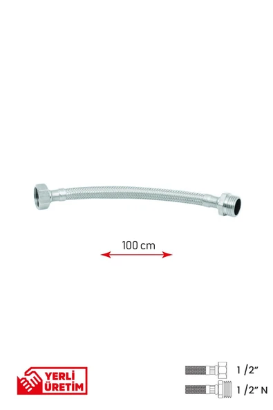 Gama Paslanmaz Çelik Flex Hortum 1/2 - 1/2 Nipel Bağlantı Tesisat Flexi 100 cm ürün görseli 1