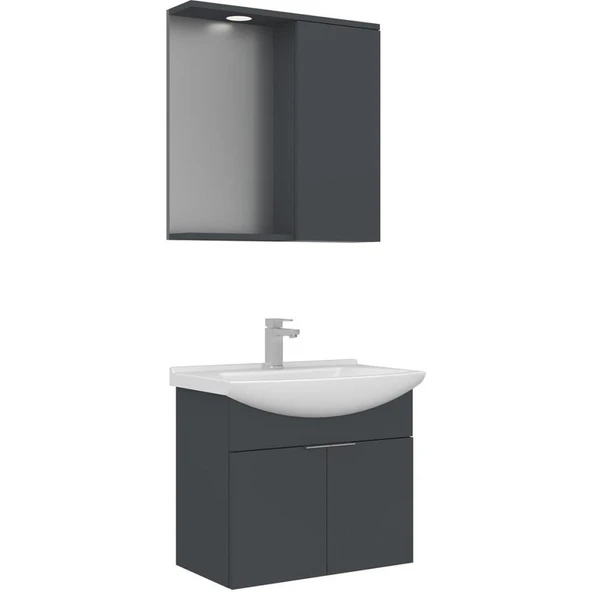 Orka Banyo Dolabı Purus 65 Cm Asma Banyo Dolabı Takımı Antrasit (Spot Aynalı)ı Antrasit (Spot Aynalı) ürün görseli 1