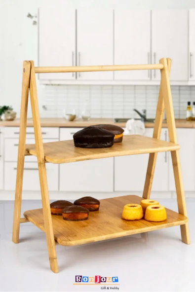 Bonjour Gift & Hobby Mien 2 Katlı Mutfak Bambu Raf Meyve Sebze Organizer ürün görseli 1
