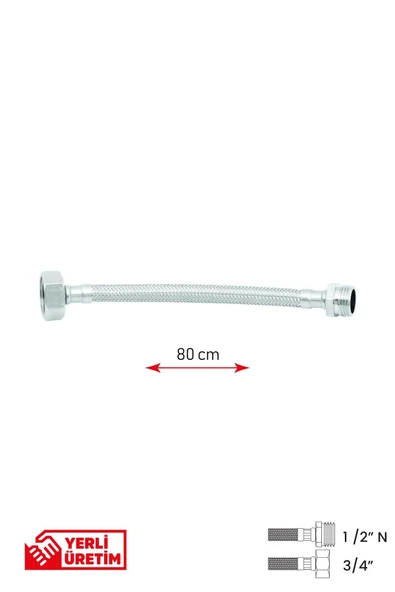 Gama Paslanmaz Çelik Flex Hortum 1/2 Nipel - 3/4 Tesisat Bağlantı Hortumu 80 cm ürün görseli 1