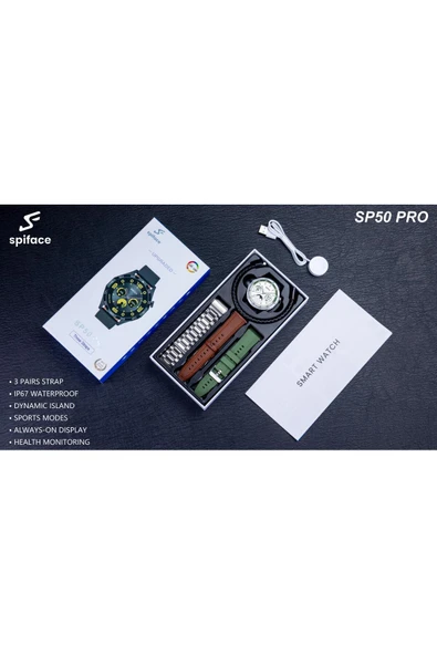 AVŞA Global Spiface Sp50 Pro Amoled Ekran 3 Kordonlu Akıllı Saat Smart Watch Gümüş Kasa ürün görseli 1