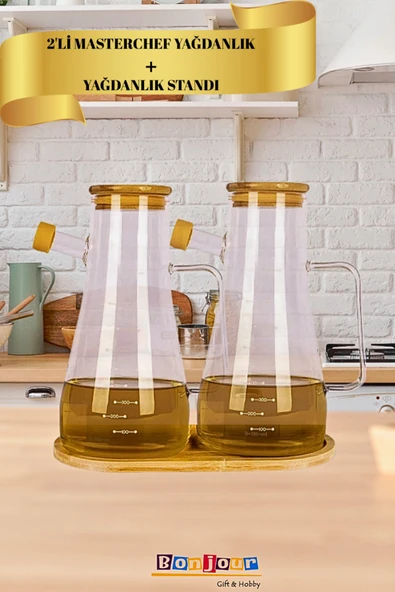 Bonjour Gift & Hobby 2'Li Masterchef 900 ml Yağdanlık Borosilikat + Standı sunumluk ürün görseli 1