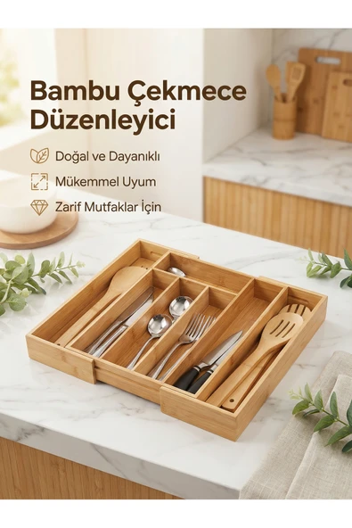 ERKUGO Bambu Ayarlanabilir (BÜYÜK BOY) Çekmece Içi Ölçü Ayarlı Kaşıklık 5-7 Bölmeli, Organizer ürün görseli 1