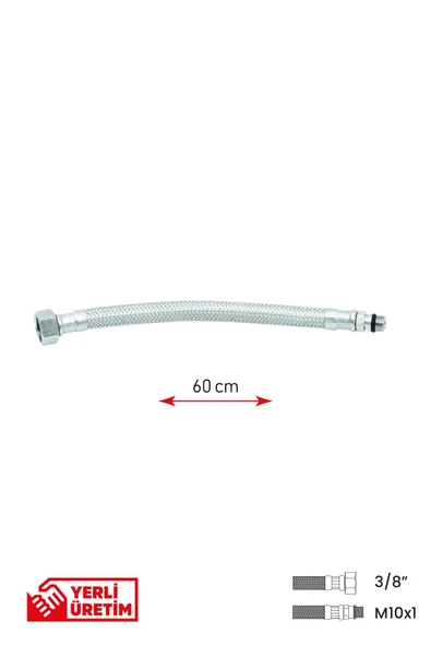 Gama Paslanmaz Çelik Flex Hortum 3/8 - M10x1 Batarya Musluk Bağlantı Hortumu 60 cm ürün görseli 1