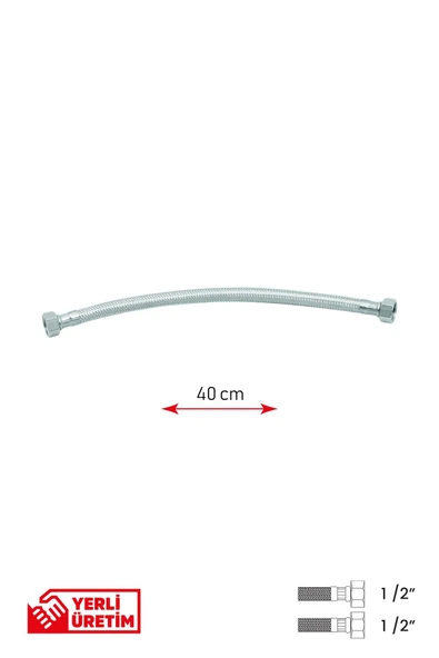 Gama Paslanmaz Çelik Flex Hortum 1/2 - 1/2 Şofben ve Tesisat Bağlantı Hortumu 40 cm ürün görseli 1