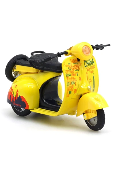 Toyaş Çek Bırak 1:14 Die-Cast Clasic Metal Motosiklet Scooter Vintage Sarı Hediyelik Araçlar Oyuncak Motos ürün görseli 1